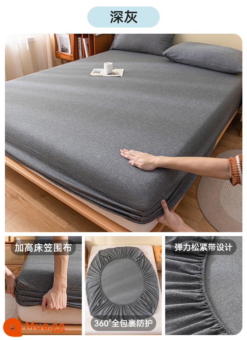 Cotton Giặt Cotton Trang Bị Tấm Đơn 100 Cotton Trải Giường Ký Túc Xá Đơn Tấm Bảo Vệ Nệm Vỏ Gối 3 Bộ 3 - Dòng LX--màu xám đậm [100% cotton đã giặt]