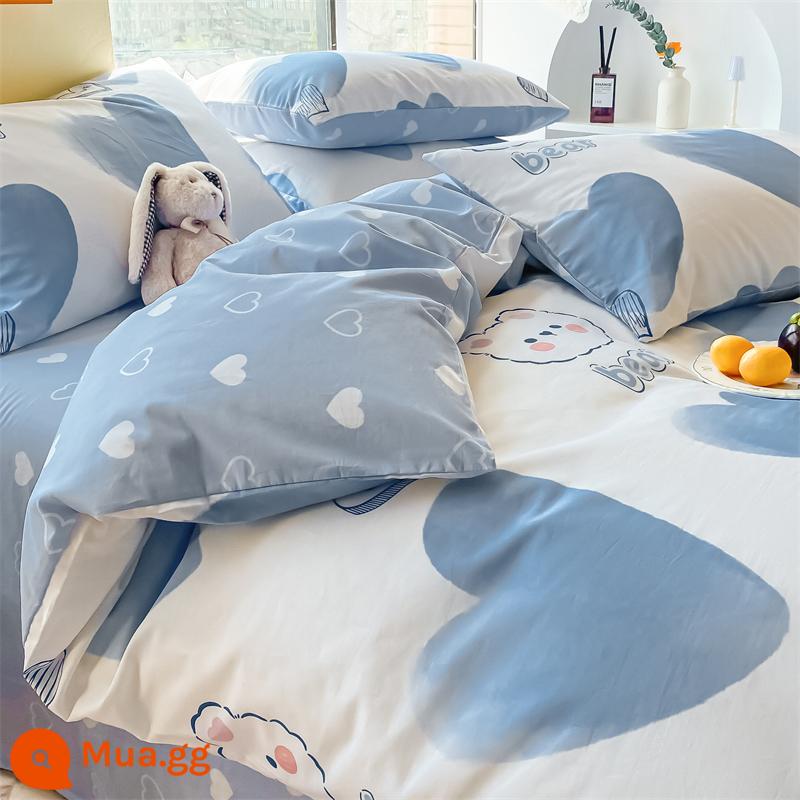 Hoạt Hình Giường Cotton Nguyên Chất Bộ 4 Món 100 Giường Cotton Đơn Vỏ Chăn Ins Ký Túc Xá Dày Chải Giường 3 Bộ - Sweetie Bear (cotton thân thiện với da, một giả sẽ bị trừng phạt mười)