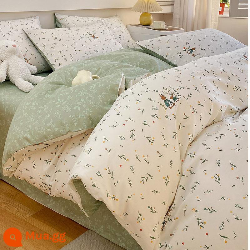 Vỏ chăn bông nguyên chất 100 cotton nguyên chất một mảnh mùa thu đông Vỏ chăn đơn 150x200x230 Bộ vỏ chăn ga gối Bộ 4 món - Peter Rabbit [ ✅ Đã kiểm tra chất lượng 100% cotton, một hàng giả sẽ bị phạt mười]