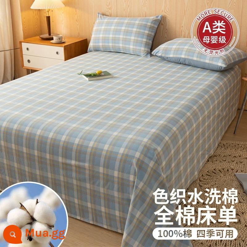 Tấm Ga Trải Giường Cotton Nguyên Chất Dày Một Mảnh 100 Cotton Cao Cấp Màu Trơn Ký Túc Xá Sinh Viên Đơn 1.5 M 3 Bộ 3 - Jian Xilan-dày 100% cotton