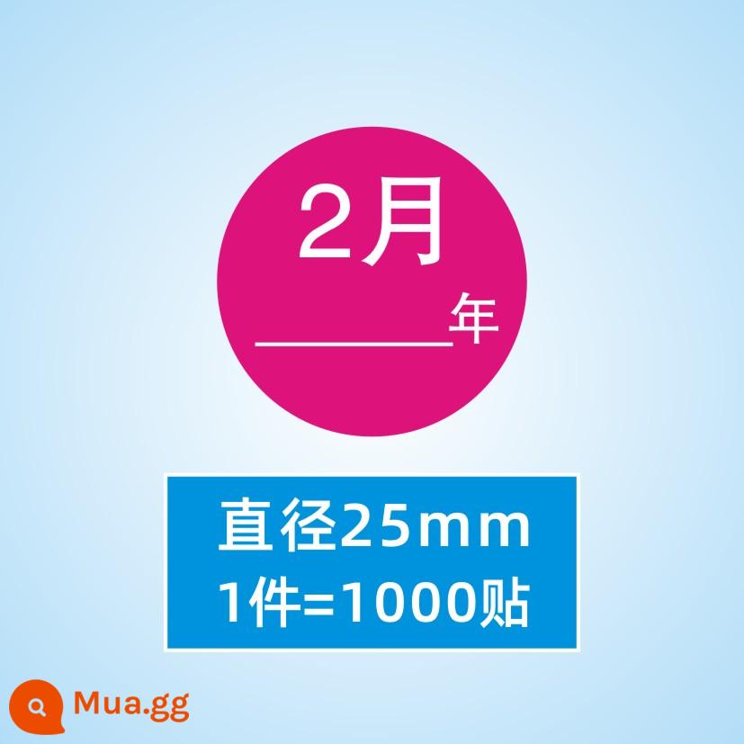 Hình dán nhãn tròn tháng 1-tháng 12 nhãn phân loại nhãn tự dính chất liệu hình tròn nhãn dán nhãn dán kỹ thuật số - Tháng 2 với năm (1 miếng = 1000 miếng dán)