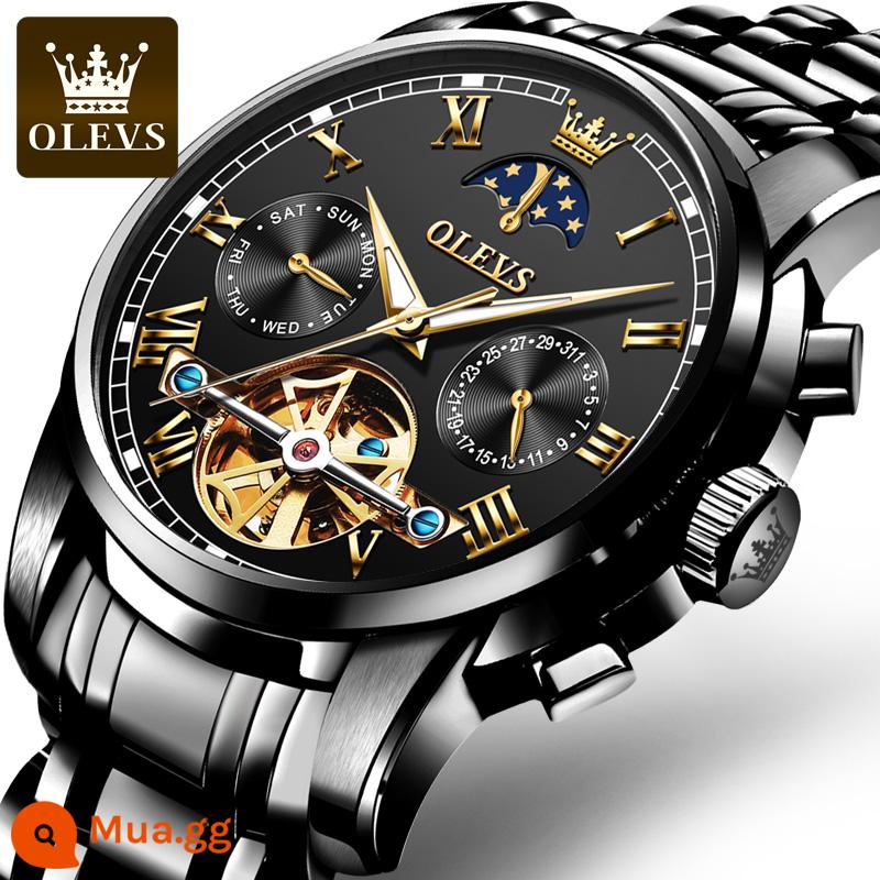 Đồng Hồ Nam Chính Hãng Đồng Hồ Cơ Nam Tourbillon Tự Động Thụy Sĩ Rỗng Kinh Doanh Chống Thấm Nước Thương Hiệu Top Ten - Toàn màu đen và đen (tặng kèm thắt lưng da + vòng tay Tỳ Hưu + bảo hành 10 năm)