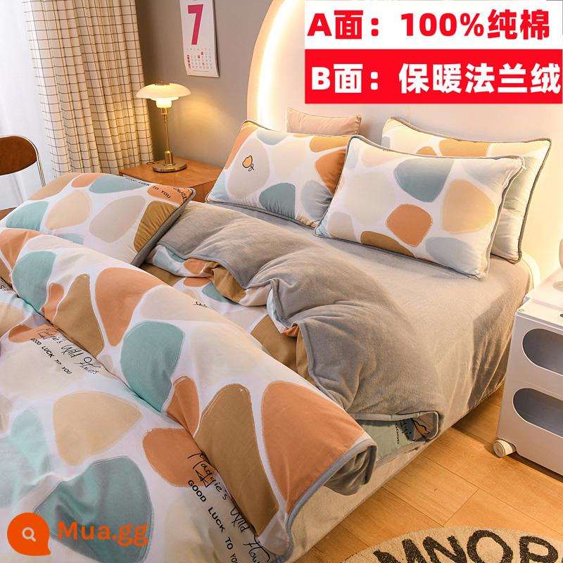 Cotton nguyên chất nhung một mặt vỏ chăn nỉ san hô flannel đơn ký túc xá sinh viên đơn người mùa đông trẻ em ab-mặt cotton - Đá Yuhua (bông cộng với nhung)