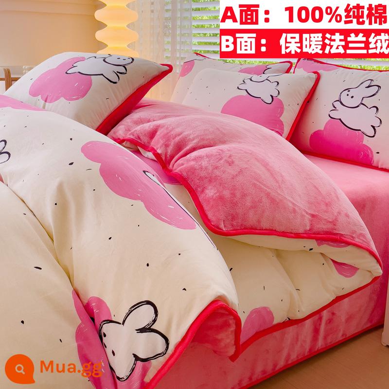 Cotton nguyên chất nhung một mặt vỏ chăn nỉ san hô flannel đơn ký túc xá sinh viên đơn người mùa đông trẻ em ab-mặt cotton - Zhimengtu (100% cotton cộng với nhung)