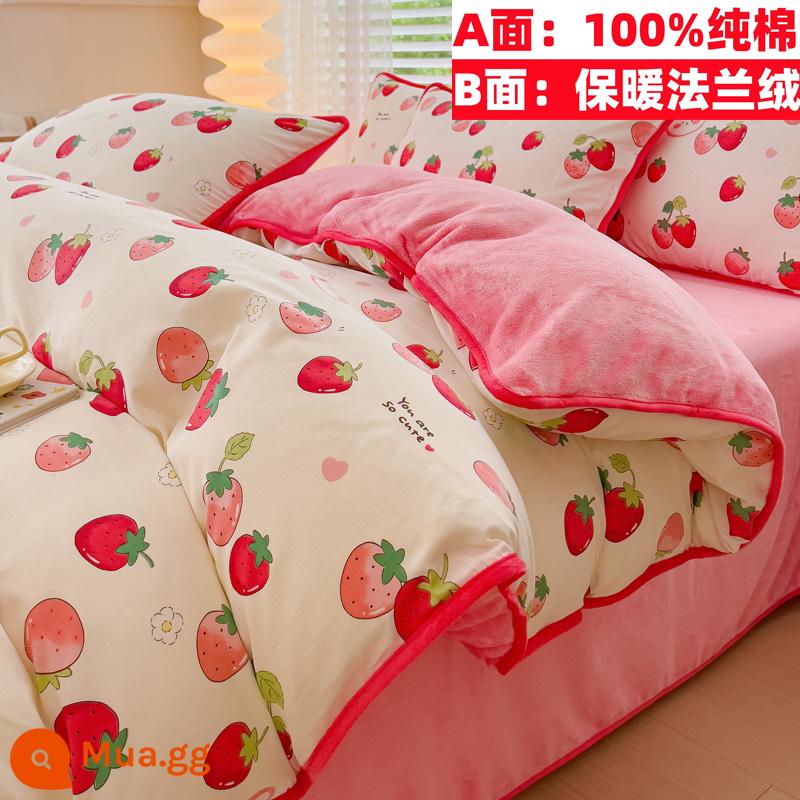 Cotton nguyên chất nhung một mặt vỏ chăn nỉ san hô flannel đơn ký túc xá sinh viên đơn người mùa đông trẻ em ab-mặt cotton - Tiệc dâu (tất cả bông và nhung)