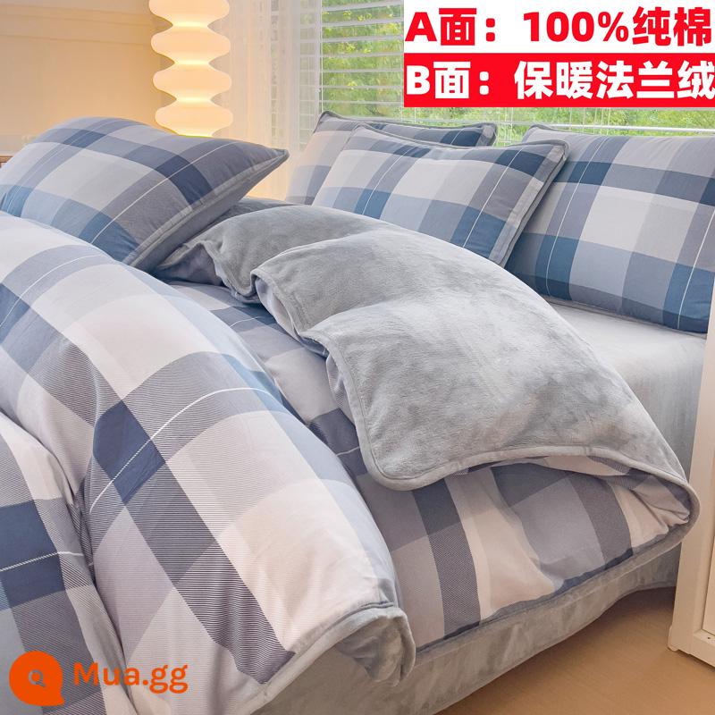 Cotton nguyên chất nhung một mặt vỏ chăn nỉ san hô flannel đơn ký túc xá sinh viên đơn người mùa đông trẻ em ab-mặt cotton - Mackay (100% cotton và nhung)