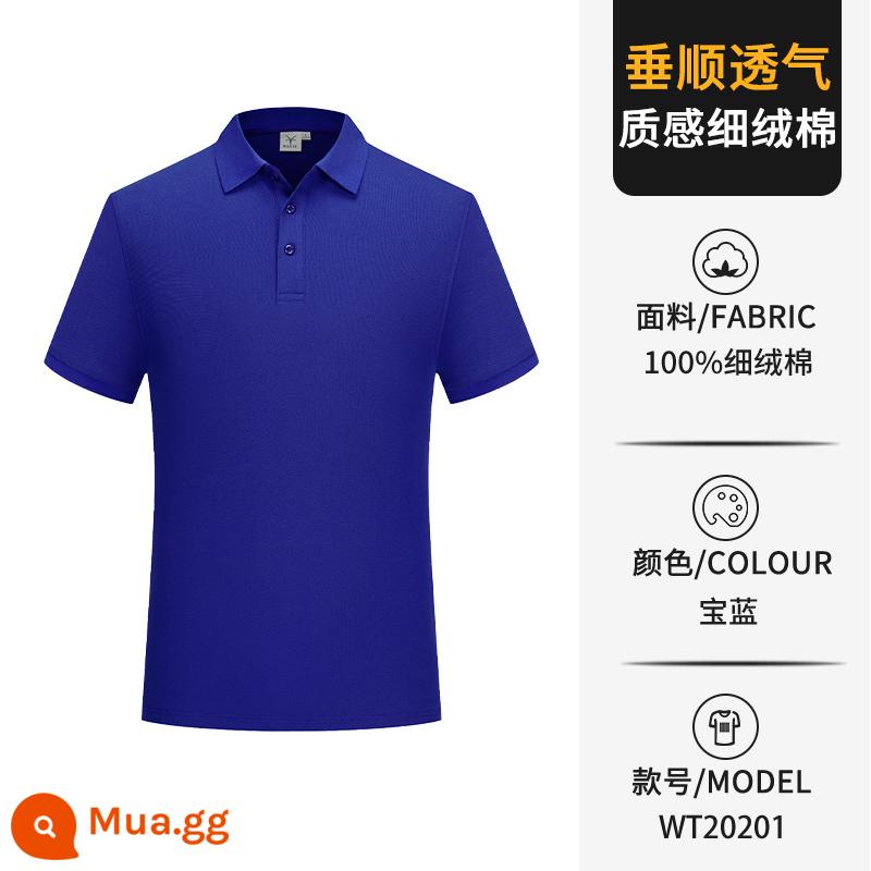 Áo sơ mi polo in logo tùy chỉnh quần áo làm việc văn hóa áo sơ mi ve áo quần áo làm việc áo thun tay ngắn quần áo làm việc thêu cotton nguyên chất tùy chỉnh - Loại B-màu xanh sapphire