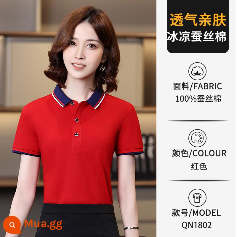 Áo sơ mi polo in logo tùy chỉnh quần áo làm việc văn hóa áo sơ mi ve áo quần áo làm việc áo thun tay ngắn quần áo làm việc thêu cotton nguyên chất tùy chỉnh - Loại C-đỏ