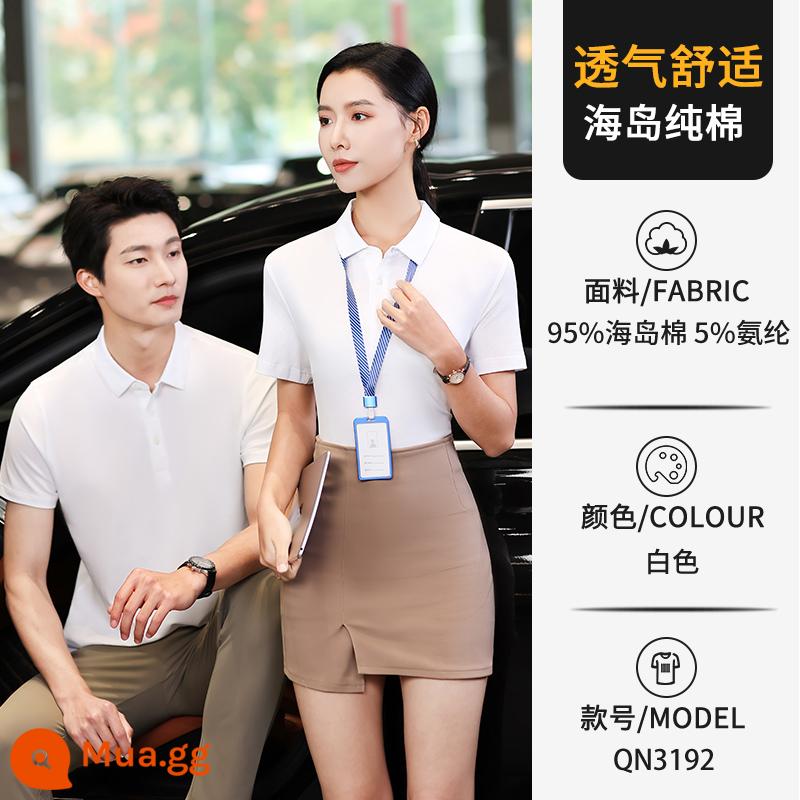 Áo sơ mi polo in logo tùy chỉnh quần áo làm việc văn hóa áo sơ mi ve áo quần áo làm việc áo thun tay ngắn quần áo làm việc thêu cotton nguyên chất tùy chỉnh - E loại-màu trắng