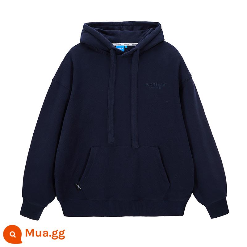 [SSUR PLUS] ICONSLAB áo hoodie có logo cơ bản cùng màu thêu mũ dày dây áo hoodie nặng - xanh hải quân