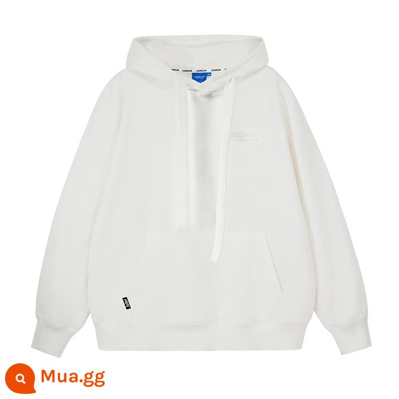 [SSUR PLUS] ICONSLAB áo hoodie có logo cơ bản cùng màu thêu mũ dày dây áo hoodie nặng - Trắng