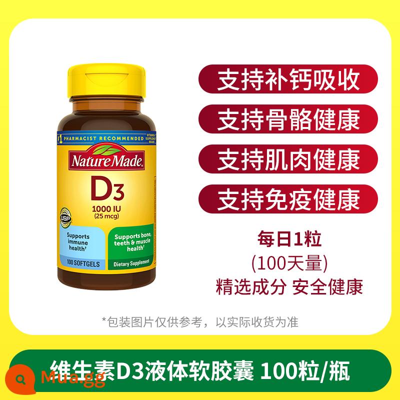 Naturemade Tianweimei viên canxi bổ sung canxi cho người trung niên và người cao tuổi cho chân eo khỏe mạnh cho nam và nữ viên canxi dành cho người lớn canxi lỏng magie kẽm - [Kết hợp] Viên nang mềm NM Vitamin D3 [100 viên] Đối tác bổ sung canxi giúp hấp thu nhẹ nhàng