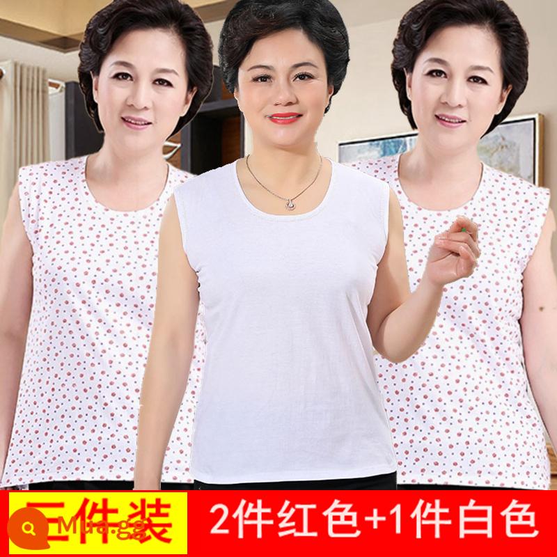 Áo vest nữ trung niên và cao tuổi cotton nguyên chất rời bà già bà nội bông mẹ đồ lót người già áo lót mùa hè phần mỏng - 3 miếng bông nguyên chất [đỏ + đỏ + trắng]