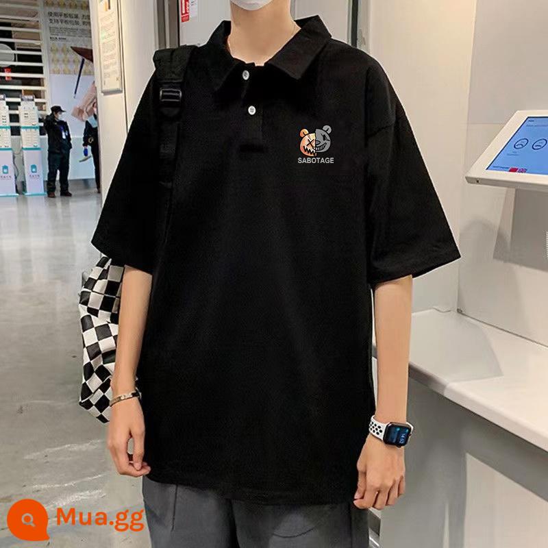 Áo sơ mi polo ngắn tay bằng cotton nguyên chất mùa hè dành cho nam thương hiệu hợp thời trang rộng rãi theo phong cách Hồng Kông thiết kế cảm giác thích hợp quần áo hàng đầu ins xu hướng áo thun - [3394-SAB] màu đen