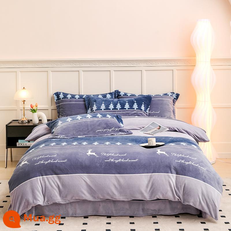 Một mét tám x hai mét cộng với lông cừu sữa cashmere 180x200 bốn mảnh mùa đông lông cừu dày hai mặt vỏ chăn 1 mét 8x2m - nai sừng tấm