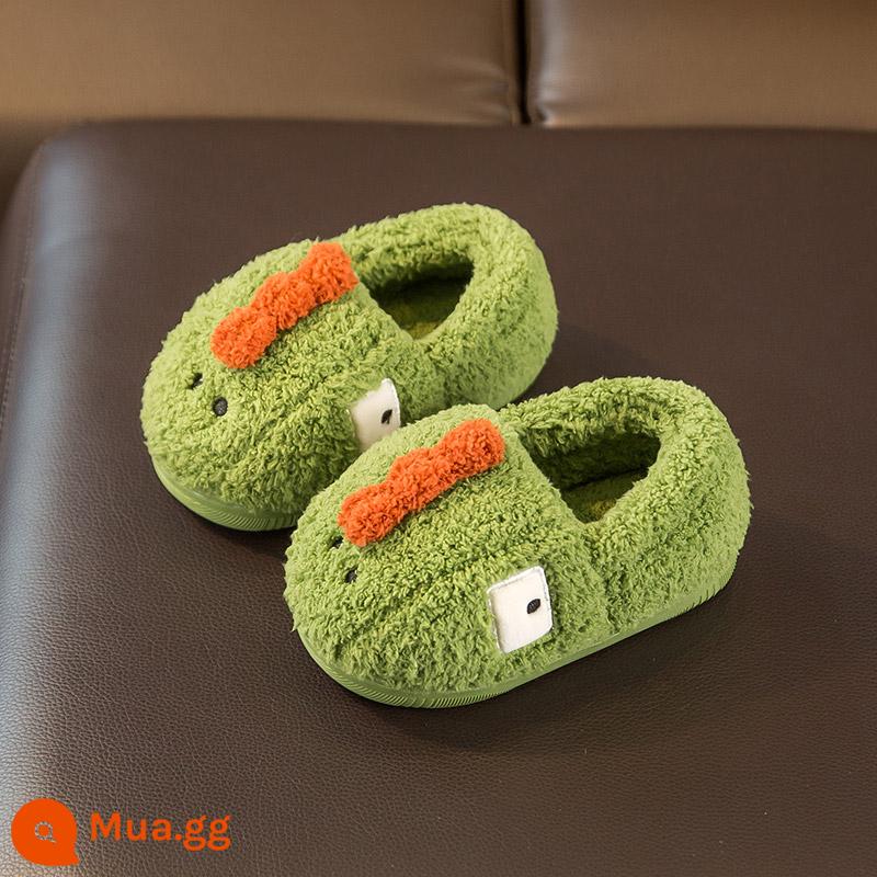 Little Dinosaur Children Cotton Dép mùa đông Boys trong nhà chống trượt 2-3 tuổi và trẻ sơ sinh giày bông sang trọng nữ - Màu xanh lá cây [khủng long mắt vuông]