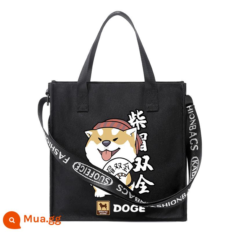 Carditon Shiba Inu Hoạt Hình Túi Vải Oxford Teen Học Sinh Túi Đeo Vai Xu Hướng Nam Nữ Hướng Dẫn Túi Túi Tote - v2-Black-Chai và ngoại hình