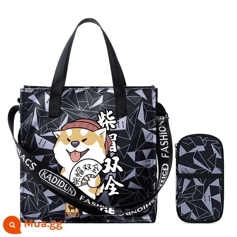 Carditon Shiba Inu Hoạt Hình Túi Vải Oxford Teen Học Sinh Túi Đeo Vai Xu Hướng Nam Nữ Hướng Dẫn Túi Túi Tote - v2-grey-chai và diện mạo+túi bút chì