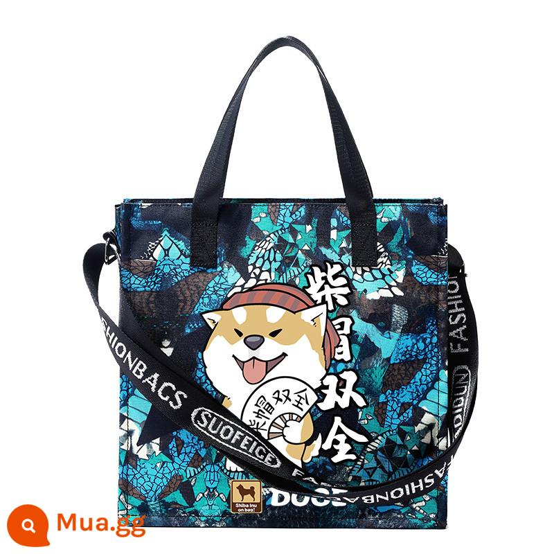 Carditon Shiba Inu Hoạt Hình Túi Vải Oxford Teen Học Sinh Túi Đeo Vai Xu Hướng Nam Nữ Hướng Dẫn Túi Túi Tote - v2-Blue-Chai và sự xuất hiện