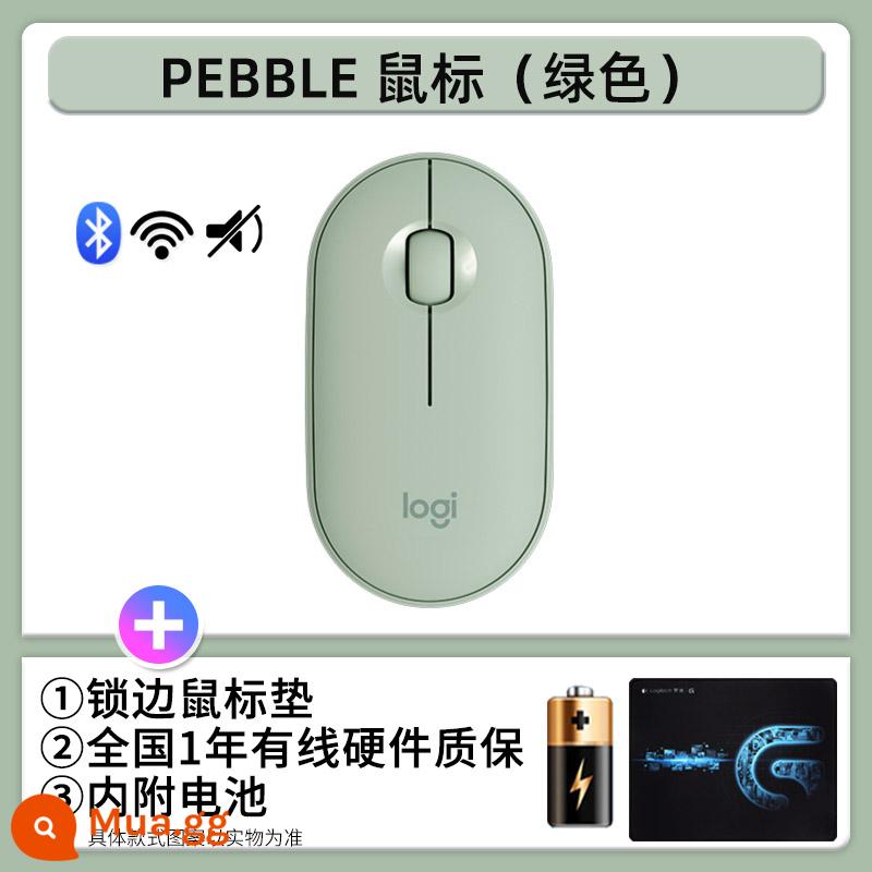 Logitech Pebble Bluetooth không dây hai chế độ tắt tiếng chuột máy tính đá cuội thời trang bé gái siêu mỏng di động dễ thương - Sỏi Xanh Bạc Hà + Bàn Di Chuột