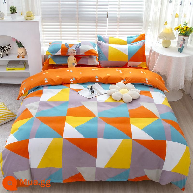 Lưới đỏ cotton nguyên chất 4 mảnh 100 ga trải giường cotton vỏ chăn 1.8 đôi vỏ chăn trải giường Bộ 4 món mùa thu và mùa đông nguồn cung cấp - thời gian gặp gỡ