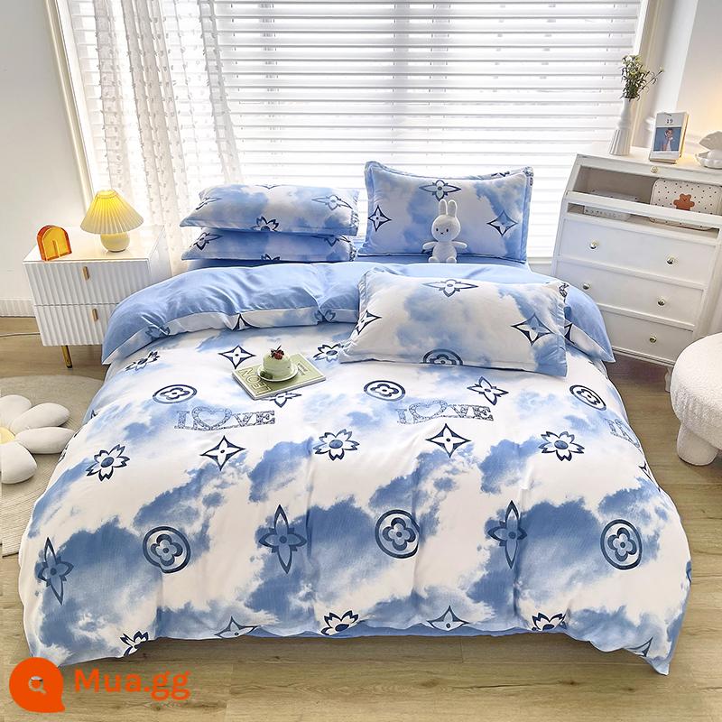 Lưới đỏ cotton nguyên chất 4 mảnh 100 ga trải giường cotton vỏ chăn 1.8 đôi vỏ chăn trải giường Bộ 4 món mùa thu và mùa đông nguồn cung cấp - giai điệu thời trang