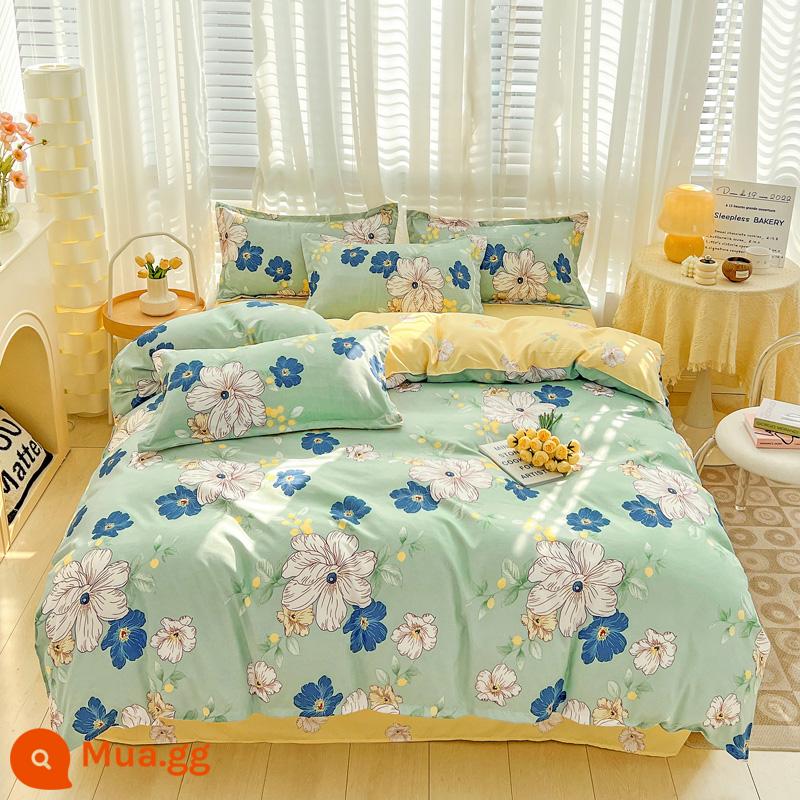 Lưới đỏ cotton nguyên chất 4 mảnh 100 ga trải giường cotton vỏ chăn 1.8 đôi vỏ chăn trải giường Bộ 4 món mùa thu và mùa đông nguồn cung cấp - Màu xám nhạt Ngôn ngữ của các loài hoa P