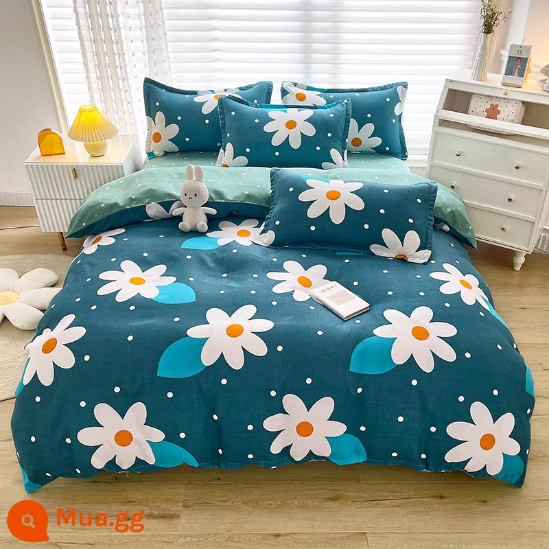 Lưới đỏ cotton nguyên chất 4 mảnh 100 ga trải giường cotton vỏ chăn 1.8 đôi vỏ chăn trải giường Bộ 4 món mùa thu và mùa đông nguồn cung cấp - nhàn nhã