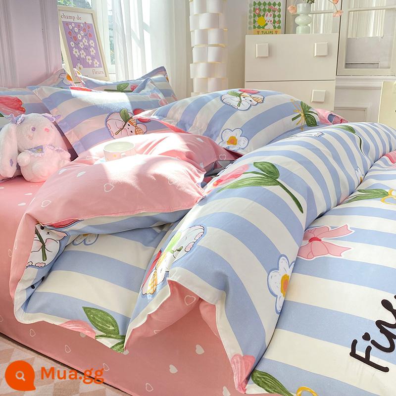 Lưới đỏ cotton nguyên chất 4 mảnh 100 ga trải giường cotton vỏ chăn 1.8 đôi vỏ chăn trải giường Bộ 4 món mùa thu và mùa đông nguồn cung cấp - Lời Hứa Tím Y