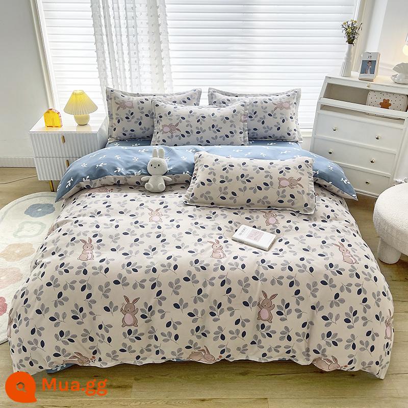 Lưới đỏ cotton nguyên chất 4 mảnh 100 ga trải giường cotton vỏ chăn 1.8 đôi vỏ chăn trải giường Bộ 4 món mùa thu và mùa đông nguồn cung cấp - Thỏ hoa