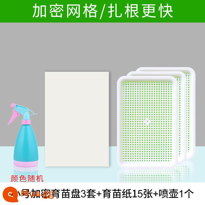 Đĩa ươm mầm rau thủy canh hộp tóc đậu phộng giá đỗ chậu đặc biệt trồng không cần đất trồng rau giá đỗ nảy mầm trồng trong chậu - 3 bộ khay ươm nhỏ-giấy ươm/bình tưới nước