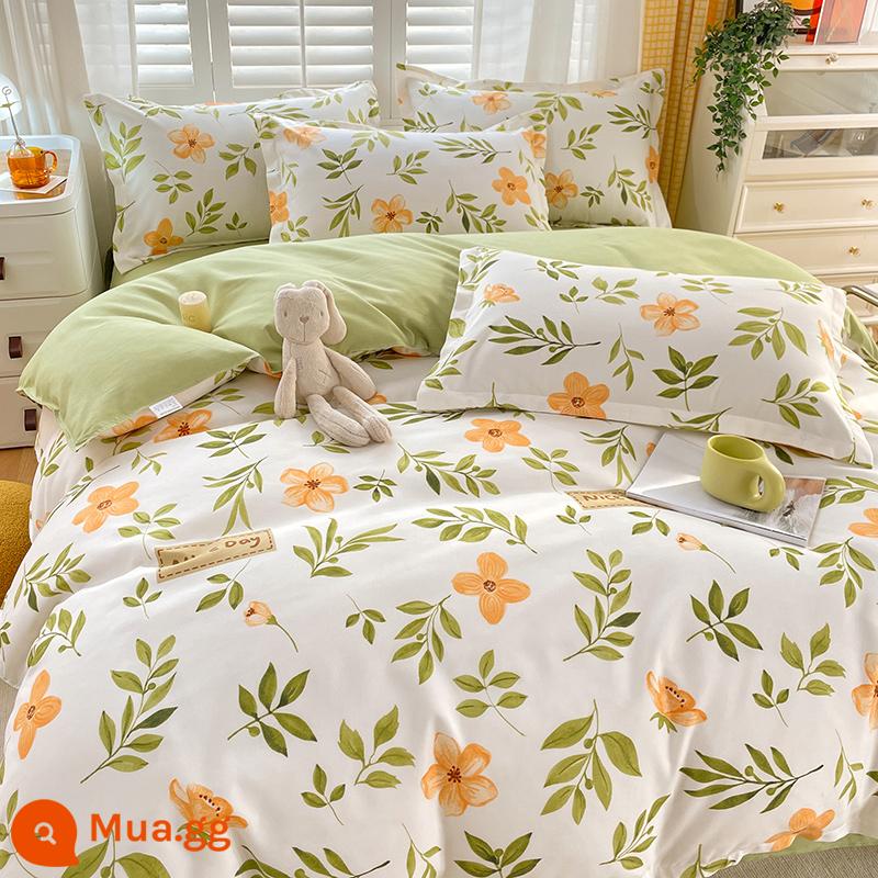 Ins Giường Cotton Nguyên Chất Bộ 4 Món 100 Cotton Nhỏ Tươi Trẻ Em Ga Trải Giường Vỏ Chăn Ga Gối Ký Túc Xá Chần Gòn Bộ 3 - chanh bạc hà C