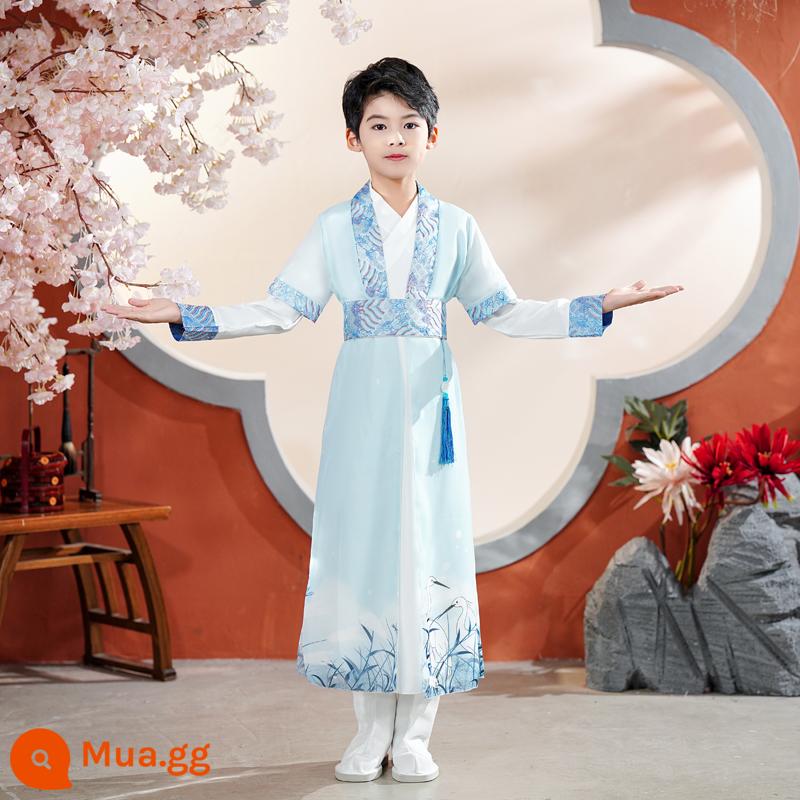 Quần áo trường học quốc gia dành cho trẻ em Hanfu Nam sinh mùa hè Trang phục kinh ba nhân vật Cô gái Ngày thiếu nhi Tang Suit Học sinh tiểu học Sách trẻ em Trang phục cổ đại - Cần cẩu khăn choàng bên ngoài và bên trong, phong cách nam giới