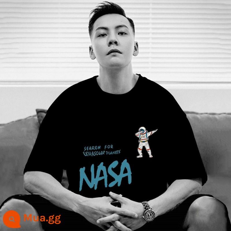 NASA doanh phong cách Mỹ nặng 220g cotton mùa hè Trung Quốc triều T-shirt nam ngắn tay T-shirt nửa tay đáy áo sơ mi - 861 màu đen