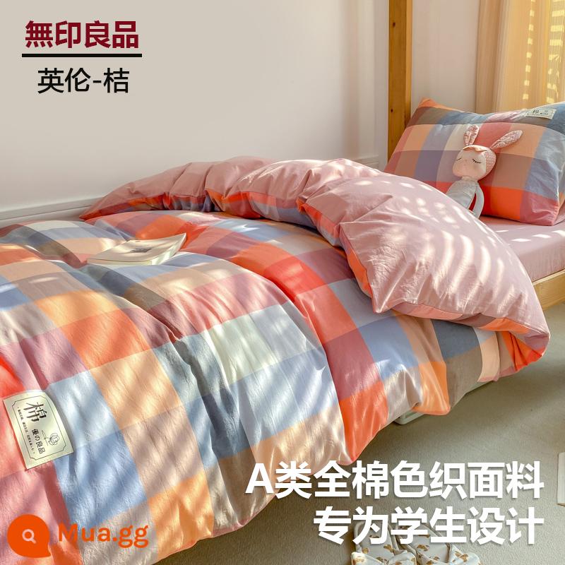 MUJI sinh viên đại học ký túc xá giường 3 bộ cotton nguyên chất ga giường đơn vỏ chăn ga gối 4 Bộ 6 - British-Orange [Loại A 100% cotton đã giặt, thân thiện với da và có thể khỏa thân khi ngủ]