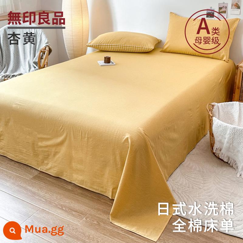 MUJI Pure Color Washed Cotton Sheet 1 Cotton Nguyên Chất 100 Cotton Dày Ký Túc Xá Chăn Đơn Áo Gối Chần Gòn 3 Bộ - Màu vàng mơ [100% cotton đã giặt]