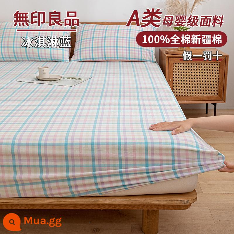 MUJI Đẳng Cấp Một bông nguyên chất giường túi đơn mảnh cotton 100 drap trải giường trải chiếu tatami nệm bảo vệ bụi che - Kem xanh [100% cotton Tân Cương loại A]