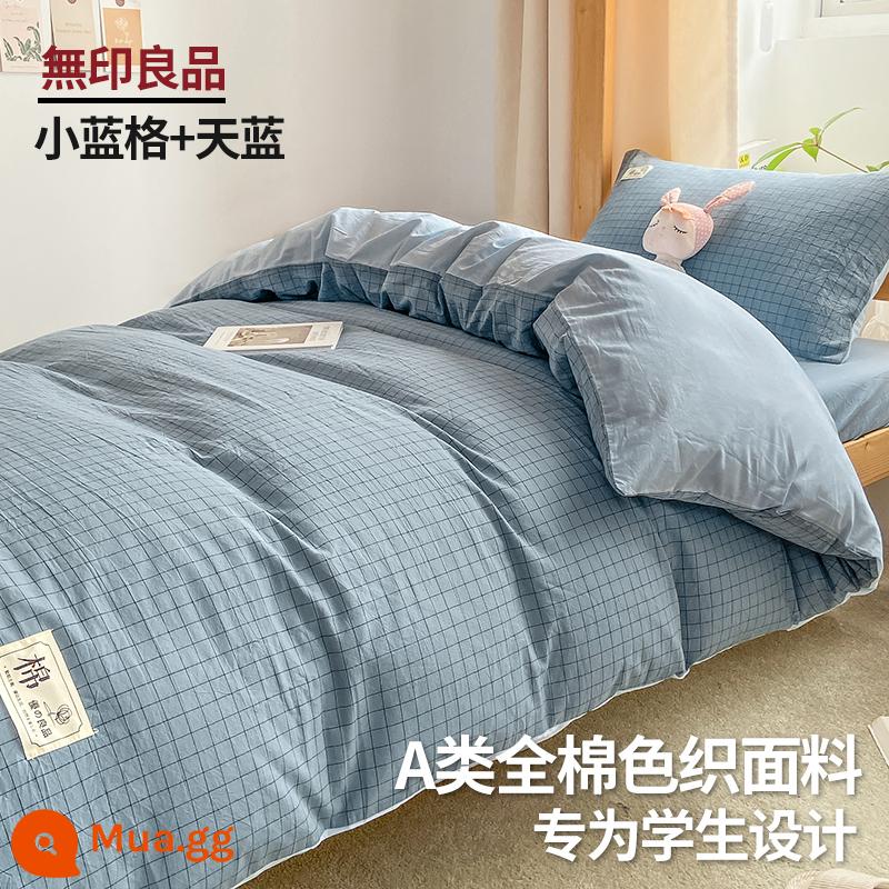 MUJI sinh viên đại học ký túc xá giường 3 bộ cotton nguyên chất ga giường đơn vỏ chăn ga gối 4 Bộ 6 - Xiaolange + Sky Blue [Loại A 100% cotton đã giặt, thân thiện với da và có thể ngủ khỏa thân]