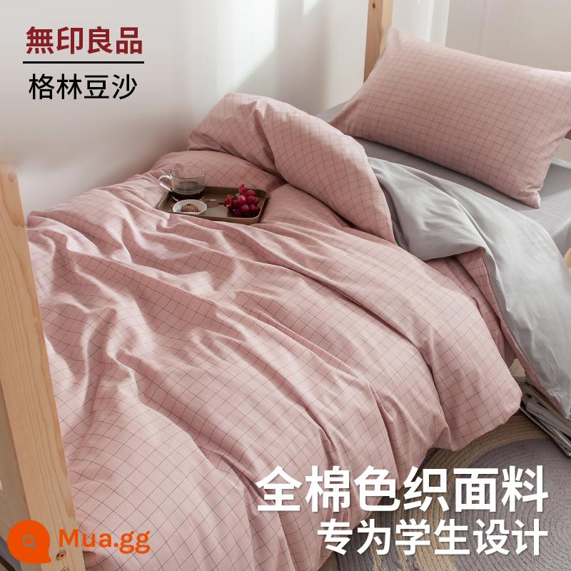 MUJI sinh viên đại học ký túc xá giường 3 bộ cotton nguyên chất ga giường đơn vỏ chăn ga gối 4 Bộ 6 - Bột đậu xanh [100% cotton đã giặt sạch, thân thiện với da và có thể khỏa thân khi ngủ]