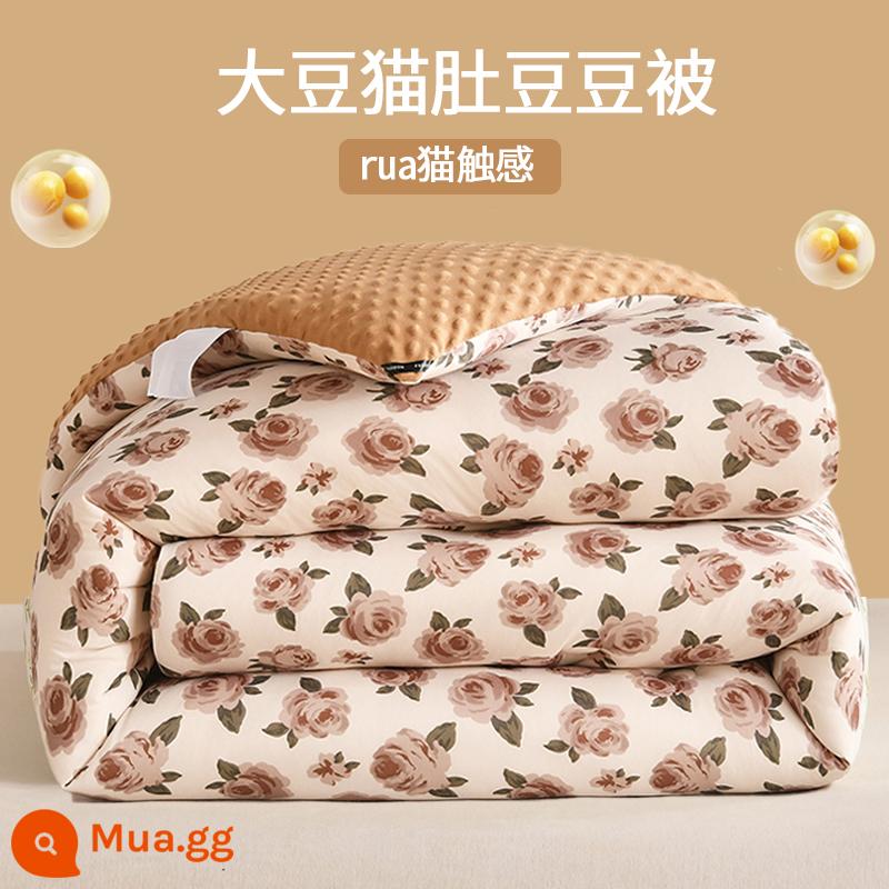 MUJI Lớp A chăn bông dệt kim sợi đậu nành mùa đông chăn bông lõi đậu chăn dày ấm áp mùa thu đông - Hoa hồng cổ điển [hút ẩm, thoáng khí, kháng khuẩn và chống mạt]