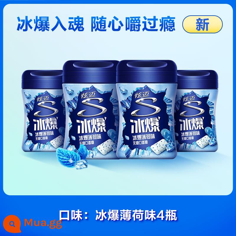 Kẹo cao su Xuanmai ice nổ giòn không đường 40 viên 4 chai cà phê dưa hấu bạc hà hơi thở thơm mát ăn vặt bình dân - [Sản phẩm mới] Hương bạc hà đá*4