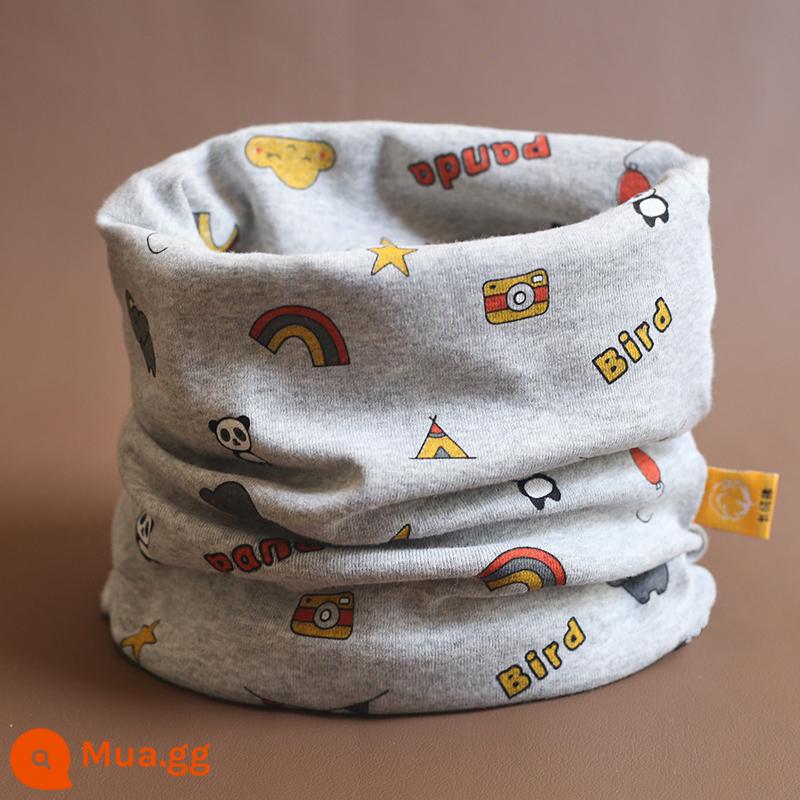 Bộ khăn quàng cổ cotton nguyên chất loại A cho trẻ em mùa thu đông cho bé trai và trẻ em áo chui đầu mùa đông cho bé khăn quàng cổ chống gió và ấm áp cho nữ - Gấu Trúc Cầu Vồng - Xám