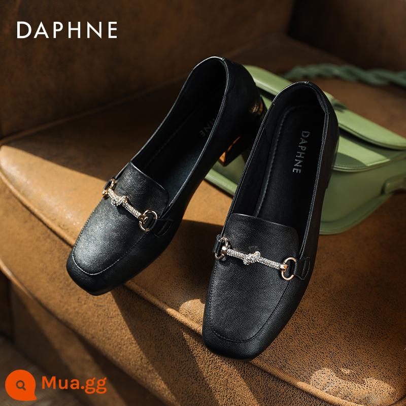 Giày Daphne Đế Bằng Đơn Nữ Mùa Xuân 2023 Mới Giày Slip On Đậu Hà Lan Giày Nữ Giày Bà - Đen [Phong cách kim cương sao]