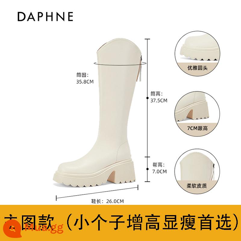 Giày bốt ngắn Daphne cho nữ 2023 giày mới dành cho nữ trong mùa thu đông Giày bốt Martin màu đen đa năng Giày bốt Chelsea kiểu Pháp dành cho nữ - Màu trắng nhạt [chiều cao gót 7CM]