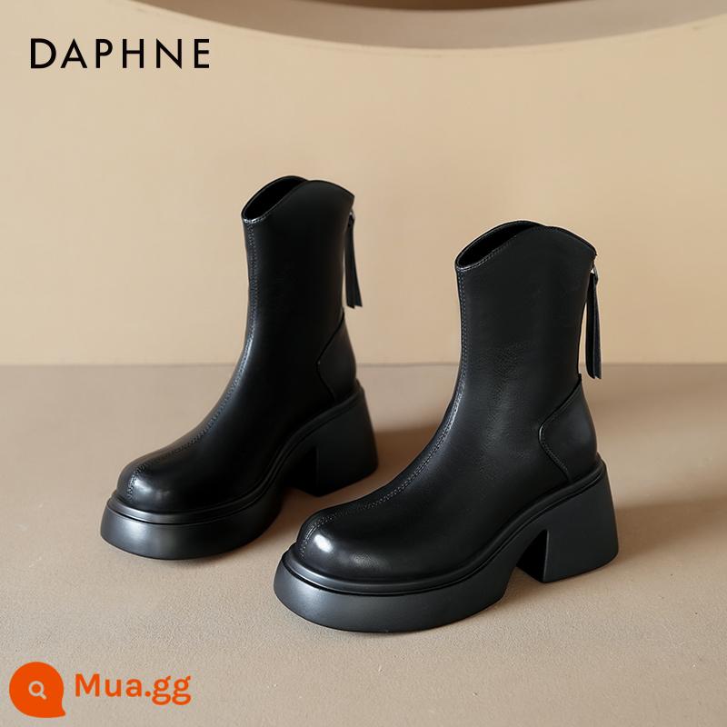 Giày bốt ngắn Daphne dành cho nữ 2023 giày bốt đơn mùa xuân thu mới đế dày cao Giày bốt Martin cổ chữ V đa năng dành cho nữ - đen