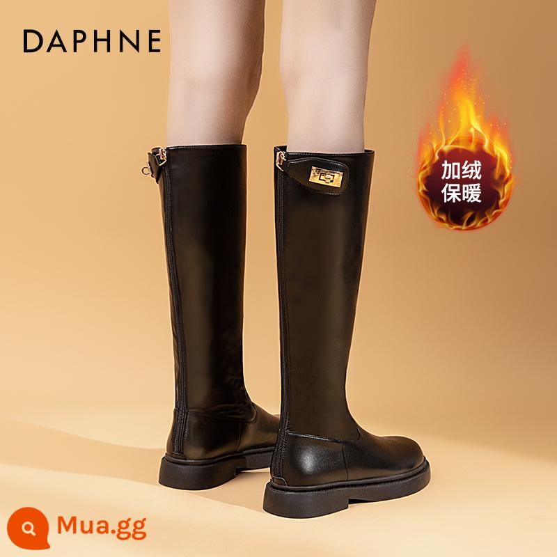 Giày bốt Daphne Knight dành cho nữ xuân thu 2023 bốt cao cổ màu đen mới với chân dày và bốt mỏng dành cho người nhỏ - #đen[ống cao][nhung]