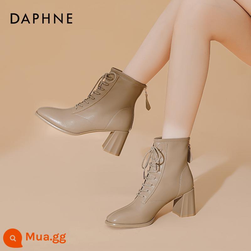 Giày bốt Daphne Martin nữ 2023 mới thu đông hợp mốt giày bốt nữ đế dày đến giữa bắp chân giày bốt ngắn kiểu phương Tây - Quả mơ [kiểu hình ảnh chính]