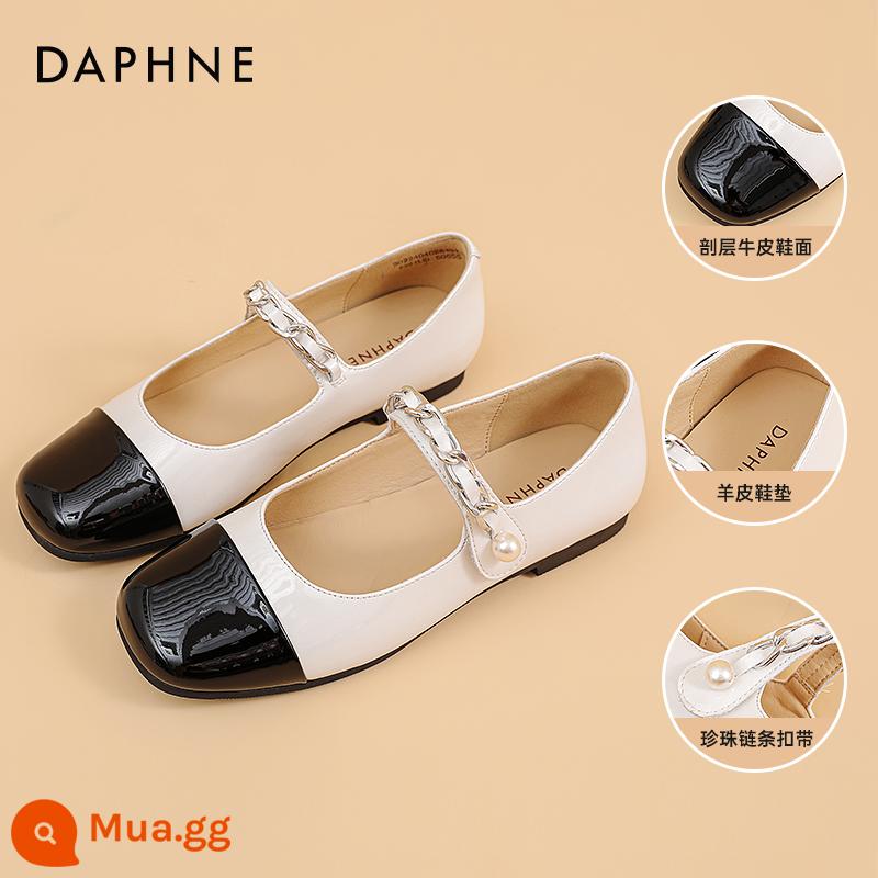 Giày Nữ Daphne Mary Jane 2023 Mới Đầu Vuông Miệng Dẹt Giày Cao Gót Retro Nhỏ Giày Da Gót Dày Giày Đơn Nữ - Màu be cổ điển màu đen [mẫu da thật 1,5CM]