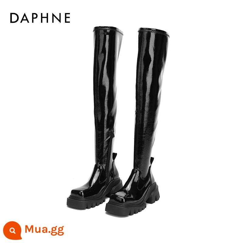 Giày bốt cao quá đầu gối hình khối DL Daphne dành cho nữ da thật 2023 Giày bốt dài đế dày mới dành cho nữ để tăng chiều cao và giày đi xe đạp giảm béo cho nữ - Hot girl thế hệ 2 với làn da đen sáng [chân thon và nhỏ hơn 1 size]