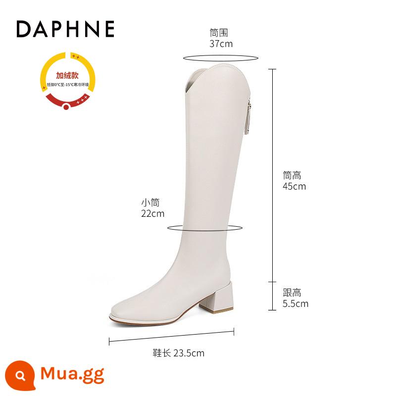 Daphne V-Miệng Giày Bốt Nữ 2023 Mới Thu Đông Gót Dày Giày Bốt Nữ Cao Gót Đi Giày Ôm Giày - Màu trắng nhạt [kiểu nhung thông thường]